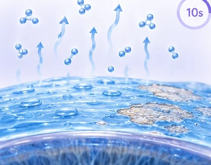 Tear film evaporating from the eye surface and breaking into dry patches within seconds